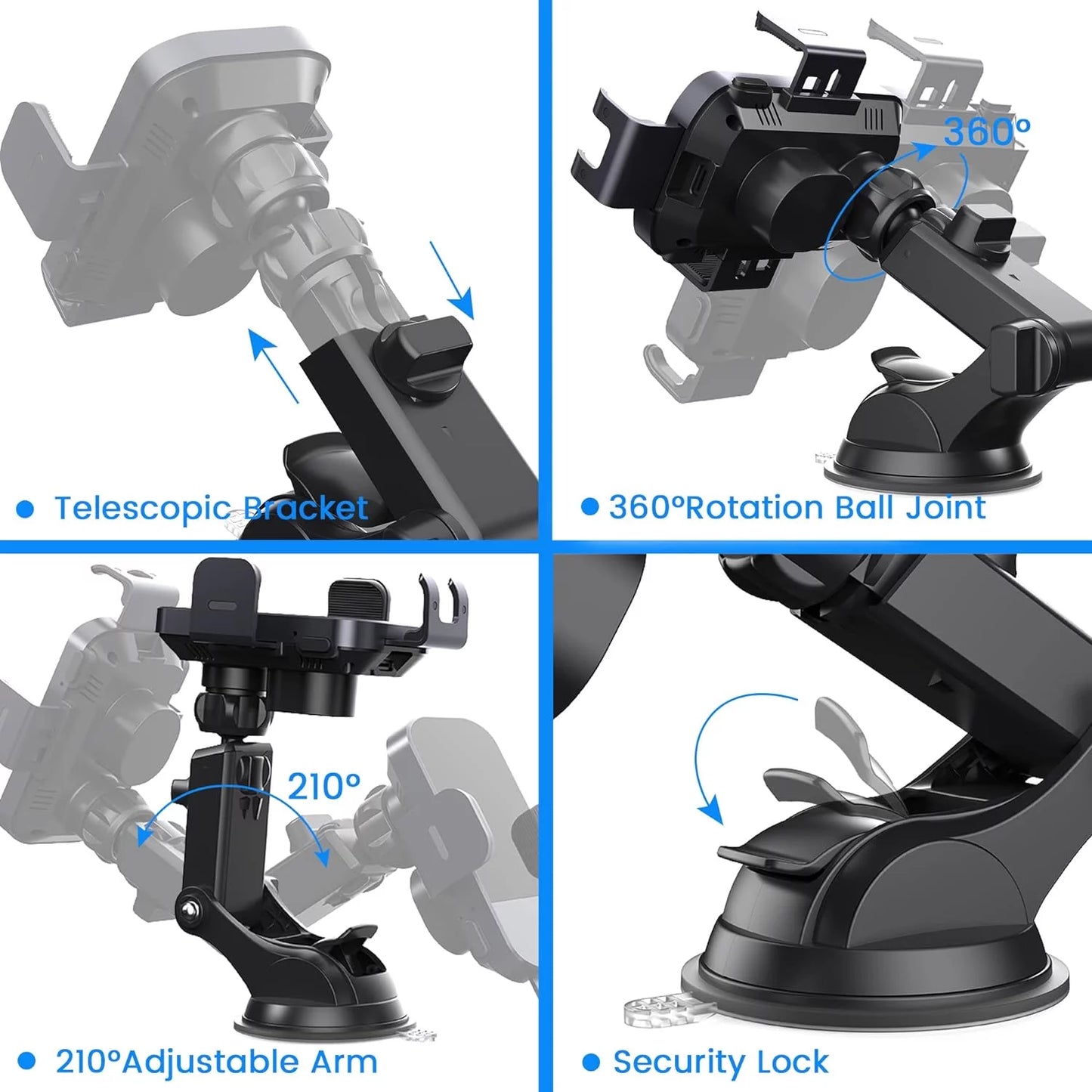 15W Wireless Car Charger Phone Mount Fast Charging Auto Clamping Phone Holder for Smartphone