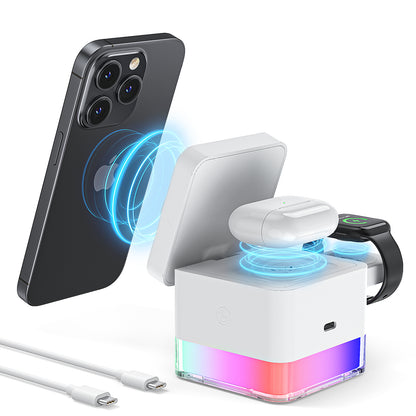 Wireless Charging Station, 3 in 1 Mag-Safe Wireless Charger for Phone Earbuds Smartwatch