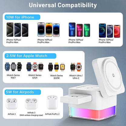 Wireless Charging Station, 3 in 1 Mag-Safe Wireless Charger for Phone Earbuds Smartwatch