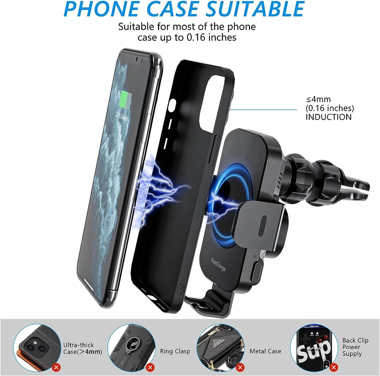 15W Wireless Car Charger Phone Mount Fast Charging Auto Clamping Phone Holder for Smartphone